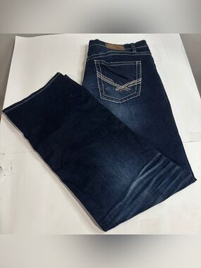 BKE Seth Straight Leg Jeans Mens 40XLx36 Blue Fade Whiskered Denim